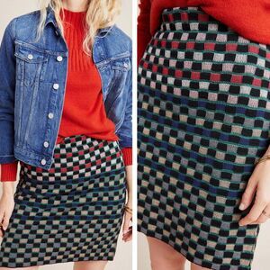 Anthropologie Aldomartins Intarsia Knit Geometric Print Wool Skirt Size XS NWT